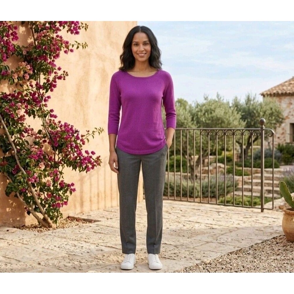 Isaac Mizrahi Live Ballet Neck Sweater Tunic Curved Hem Purple M A256470